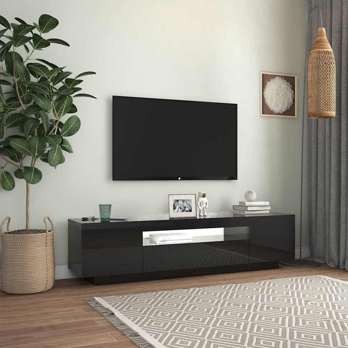 Comodă TV cu lumini LED, negru extralucios, 160x35x40 cm WALTI