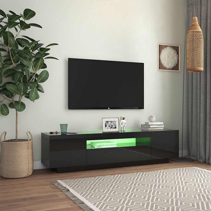 Comodă TV cu lumini LED, negru extralucios, 160x35x40 cm WALTI
