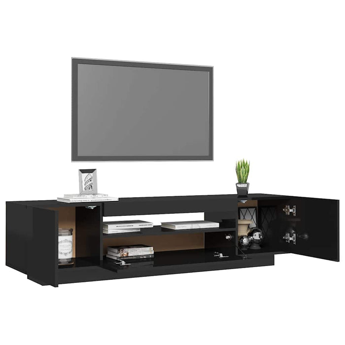 Comodă TV cu lumini LED, negru extralucios, 160x35x40 cm WALTI