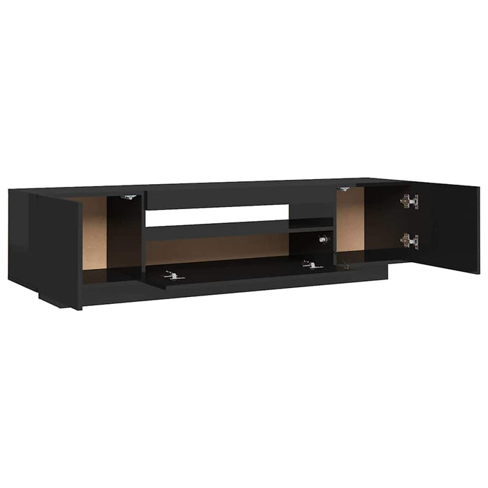 Comodă TV cu lumini LED, negru extralucios, 160x35x40 cm WALTI
