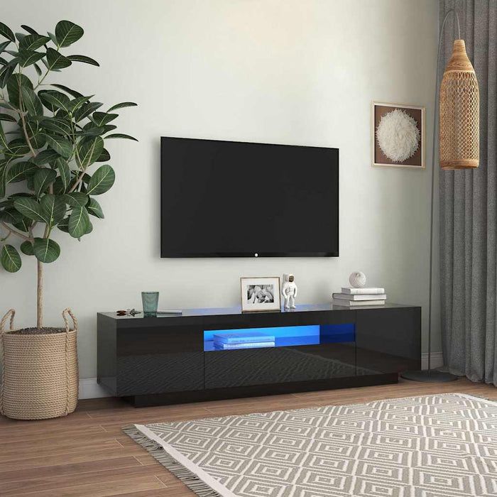 Comodă TV cu lumini LED, negru extralucios, 160x35x40 cm WALTI