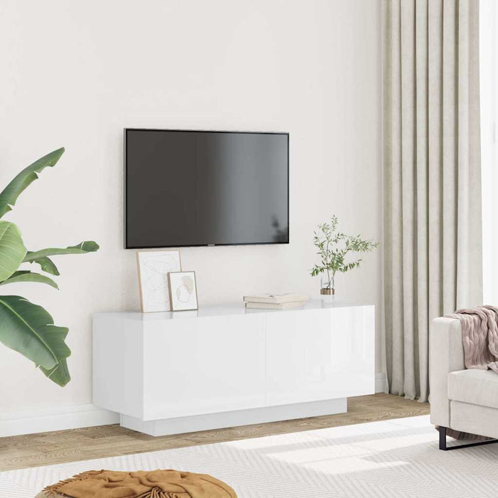 Comodă TV, alb extralucios, 100x35x40 cm, lemn prelucrat WALTI