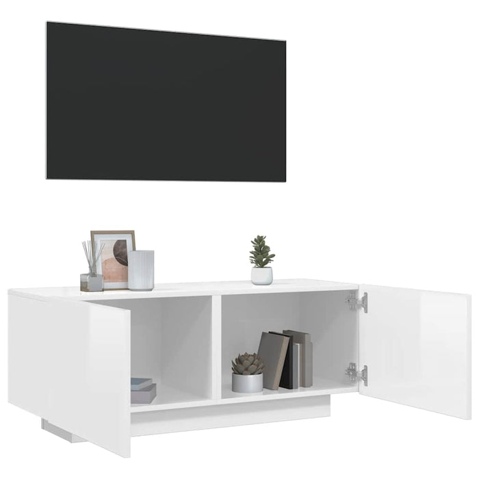 Comodă TV, alb extralucios, 100x35x40 cm, lemn prelucrat WALTI