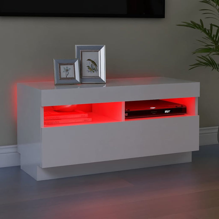 Comodă TV cu lumini LED, alb extralucios, 80x35x40 cm - WALTI WALTI