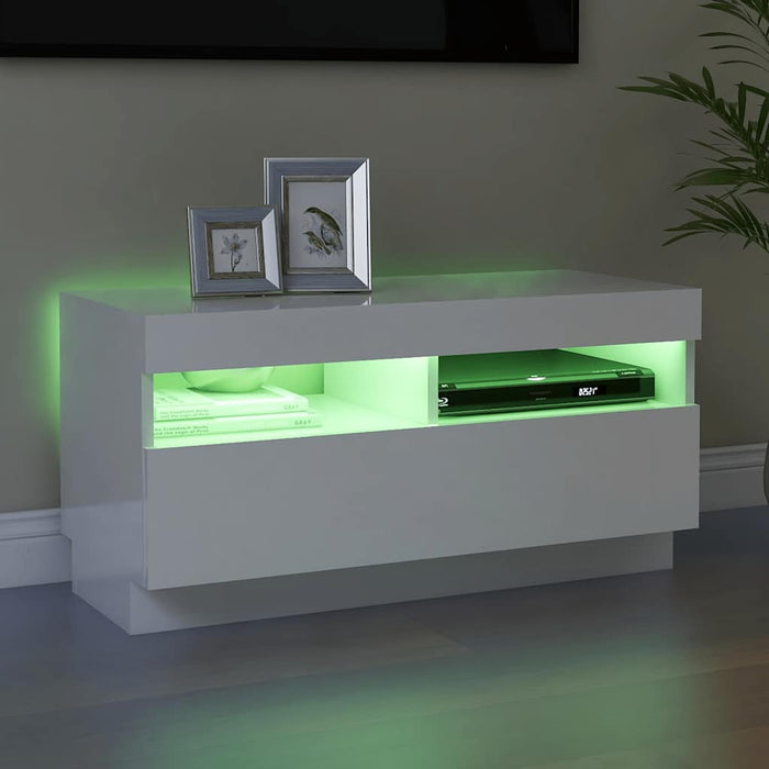 Comodă TV cu lumini LED, alb extralucios, 80x35x40 cm - WALTI WALTI