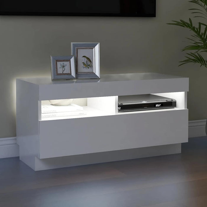 Comodă TV cu lumini LED, alb extralucios, 80x35x40 cm - WALTI WALTI