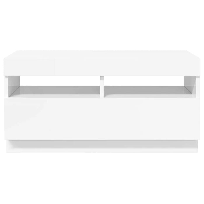 Comodă TV cu lumini LED, alb extralucios, 80x35x40 cm - WALTI WALTI