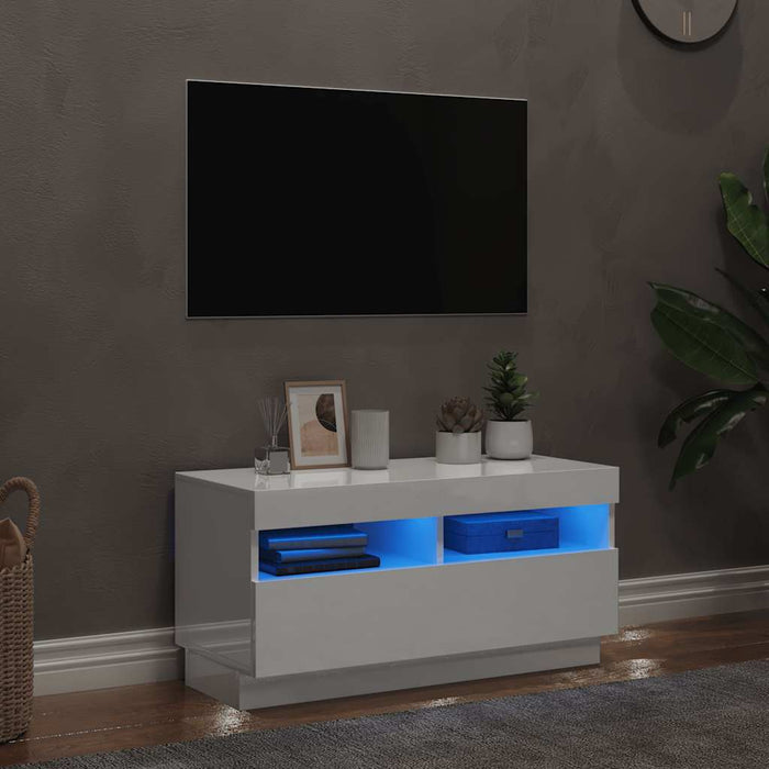 Comodă TV cu lumini LED, alb extralucios, 80x35x40 cm - WALTI WALTI
