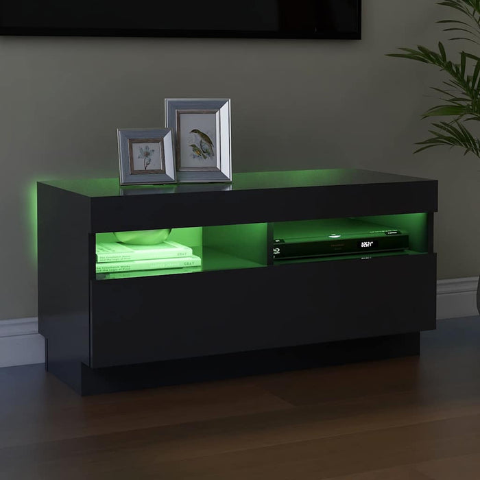 Comodă TV cu lumini LED, gri extralucios, 80x35x40 cm WALTI