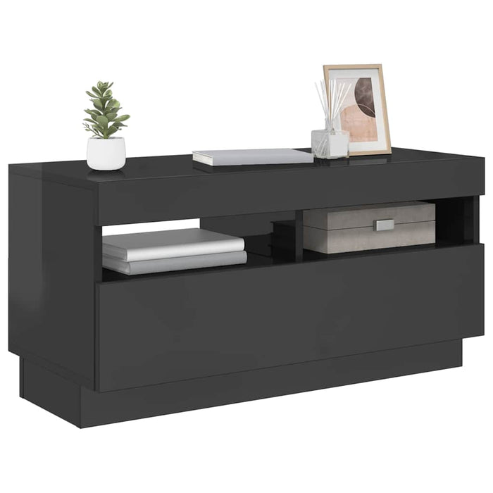 Comodă TV cu lumini LED, gri extralucios, 80x35x40 cm WALTI