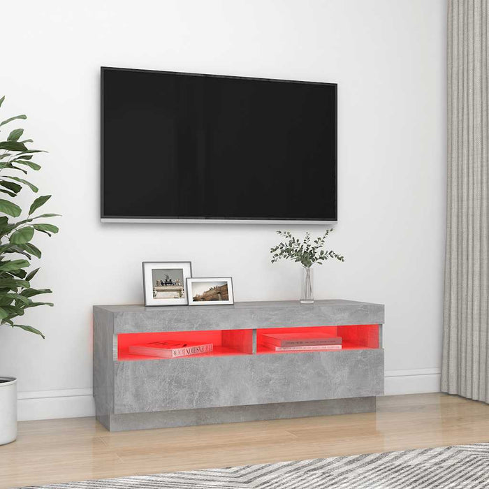 Comodă TV cu lumini LED, gri beton, 100x35x40 cm - WALTI WALTI
