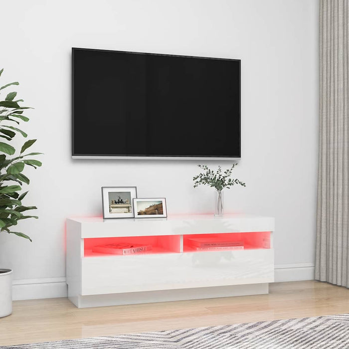 Comodă TV cu lumini LED, alb extralucios, 100x35x40 cm - WALTI WALTI