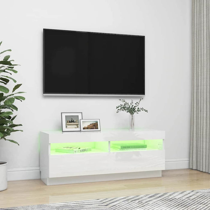 Comodă TV cu lumini LED, alb extralucios, 100x35x40 cm - WALTI WALTI
