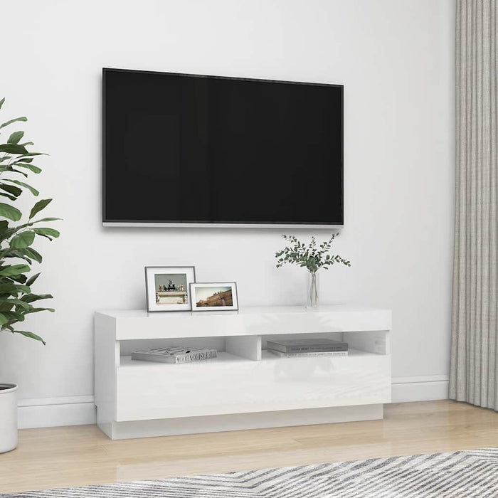 Comodă TV cu lumini LED, alb extralucios, 100x35x40 cm - WALTI WALTI