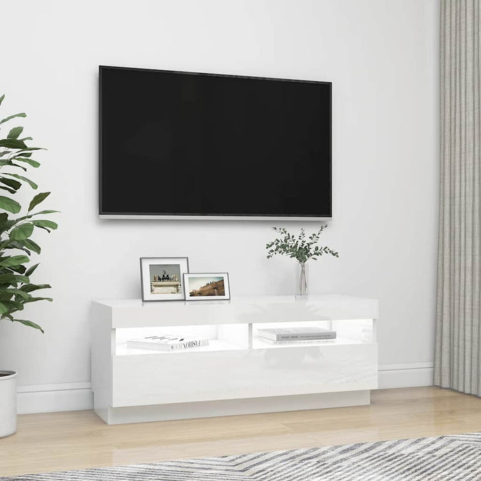 Comodă TV cu lumini LED, alb extralucios, 100x35x40 cm - WALTI WALTI