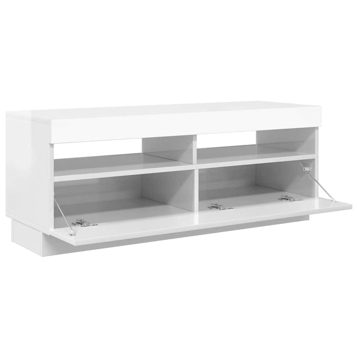 Comodă TV cu lumini LED, alb extralucios, 100x35x40 cm - WALTI WALTI