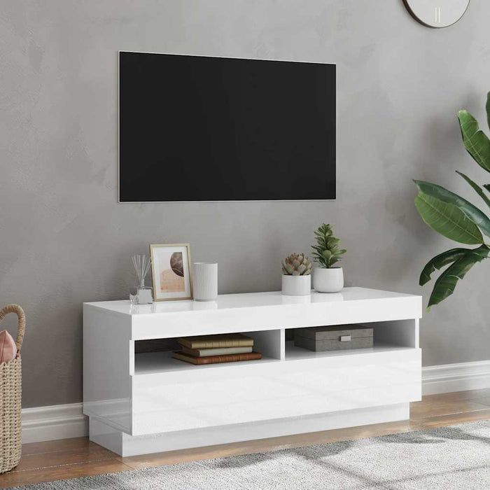 Comodă TV cu lumini LED, alb extralucios, 100x35x40 cm - WALTI WALTI