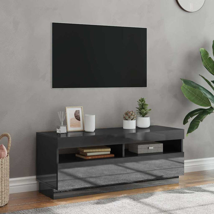 Comodă TV cu lumini LED, gri extralucios, 100x35x40 cm WALTI