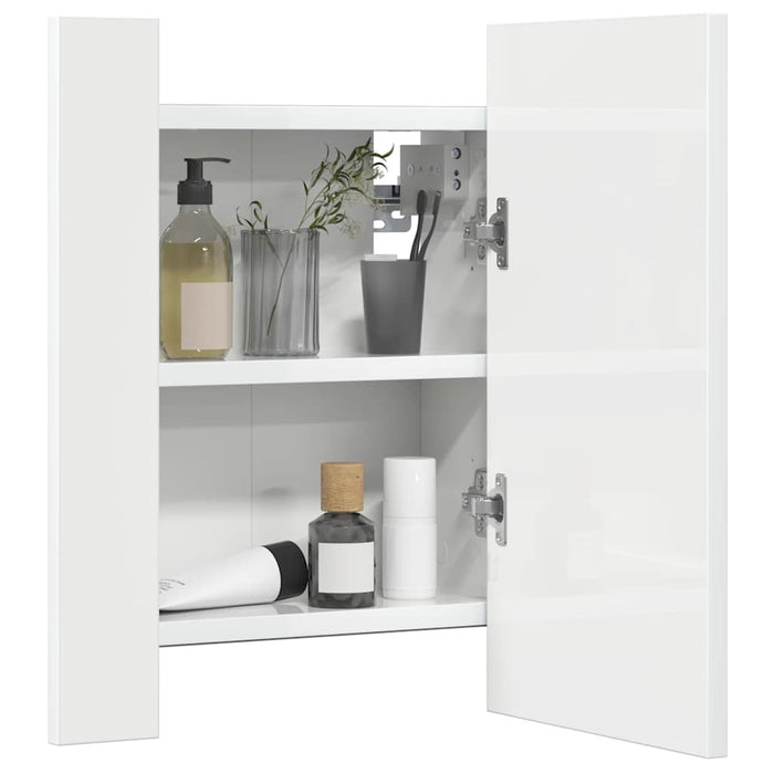 Dulap de baie cu oglindă și LED, alb extralucios 40x12x45 acril WALTI