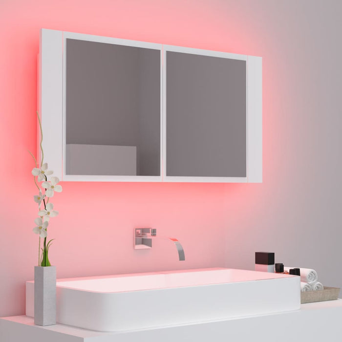 Dulap de baie cu oglindă și LED, alb, 90x12x45 cm acril - WALTI WALTI