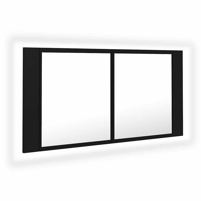 Dulap de baie cu oglindă și LED, negru, 90x12x45 cm acril WALTI