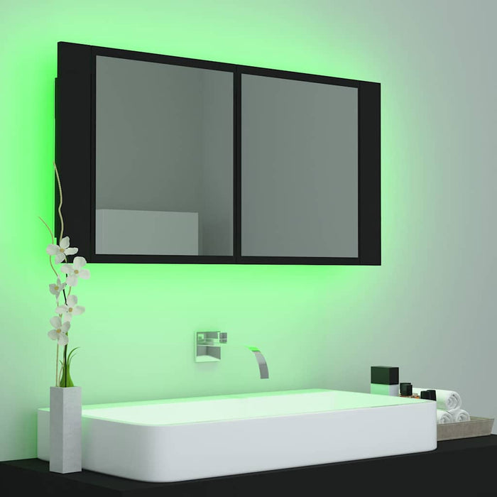 Dulap de baie cu oglindă și LED, negru, 90x12x45 cm acril WALTI
