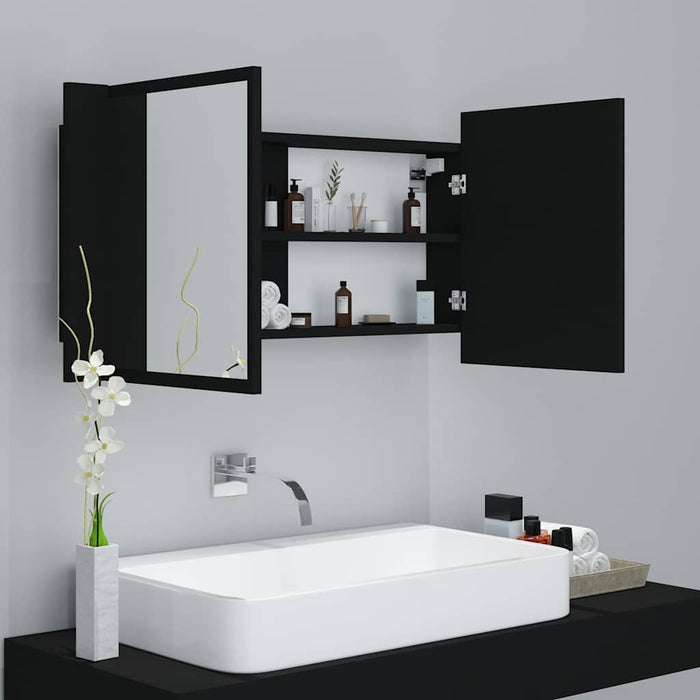 Dulap de baie cu oglindă și LED, negru, 90x12x45 cm acril WALTI