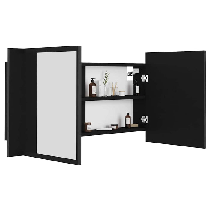 Dulap de baie cu oglindă și LED, negru, 90x12x45 cm acril WALTI