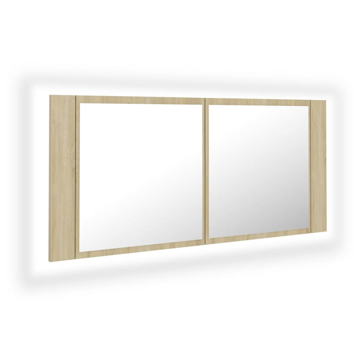 Dulap de baie cu oglindă și LED, stejar Sonoma, 100x12x45 acril - WALTI WALTI