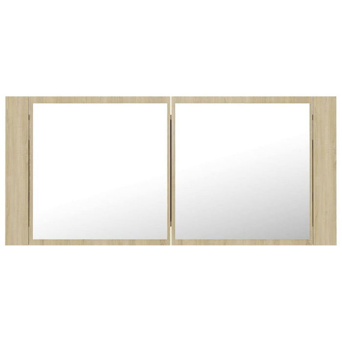 Dulap de baie cu oglindă și LED, stejar Sonoma, 100x12x45 acril - WALTI WALTI