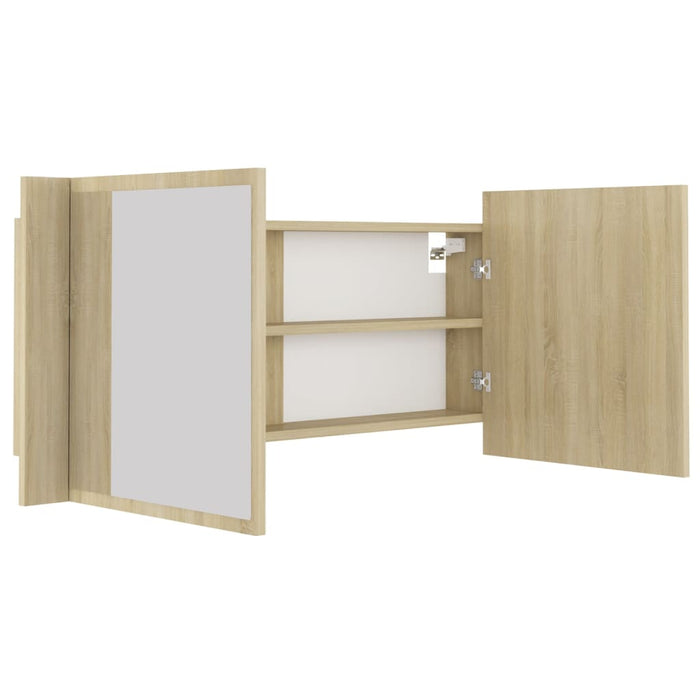 Dulap de baie cu oglindă și LED, stejar Sonoma, 100x12x45 acril - WALTI WALTI