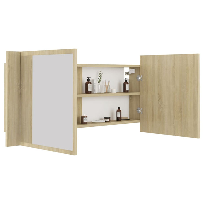 Dulap de baie cu oglindă și LED, stejar Sonoma, 100x12x45 acril - WALTI WALTI
