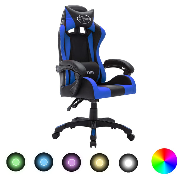 Scaun de jocuri cu LED RGB, albastru și negru, piele ecologică - WALTI WALTI