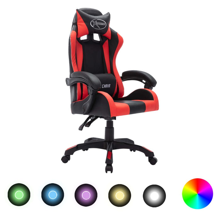 Scaun de jocuri cu LED RGB, roșu și negru, piele ecologică WALTI