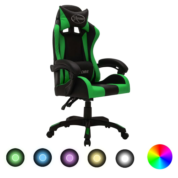 Scaun de jocuri cu LED RGB, verde și negru, piele ecologică - WALTI WALTI