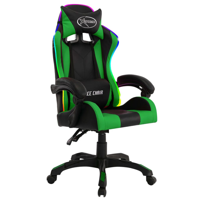 Scaun de jocuri cu LED RGB, verde și negru, piele ecologică - WALTI WALTI