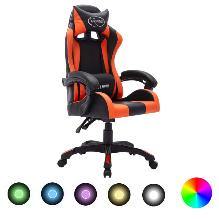 Scaun de racing cu LED RGB, portocaliu & negru, piele ecologică - WALTI WALTI