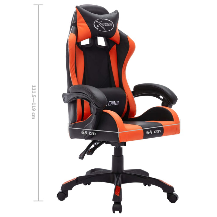 Scaun de racing cu LED RGB, portocaliu & negru, piele ecologică - WALTI WALTI