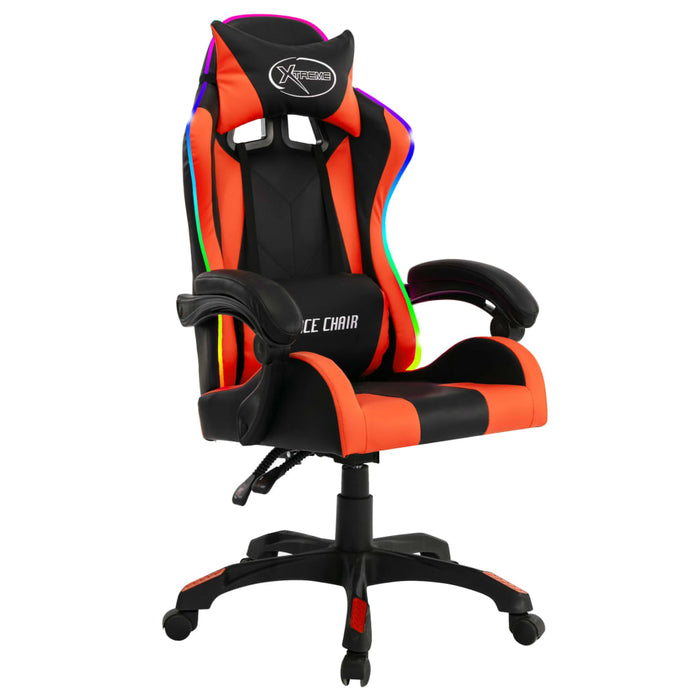 Scaun de racing cu LED RGB, portocaliu & negru, piele ecologică - WALTI WALTI