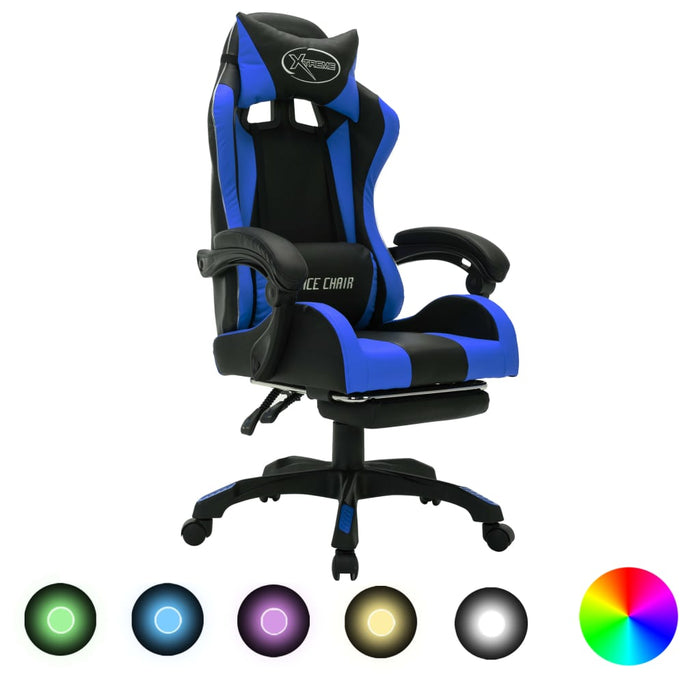 Scaun de jocuri cu LED RGB, albastru și negru, piele ecologică - WALTI WALTI