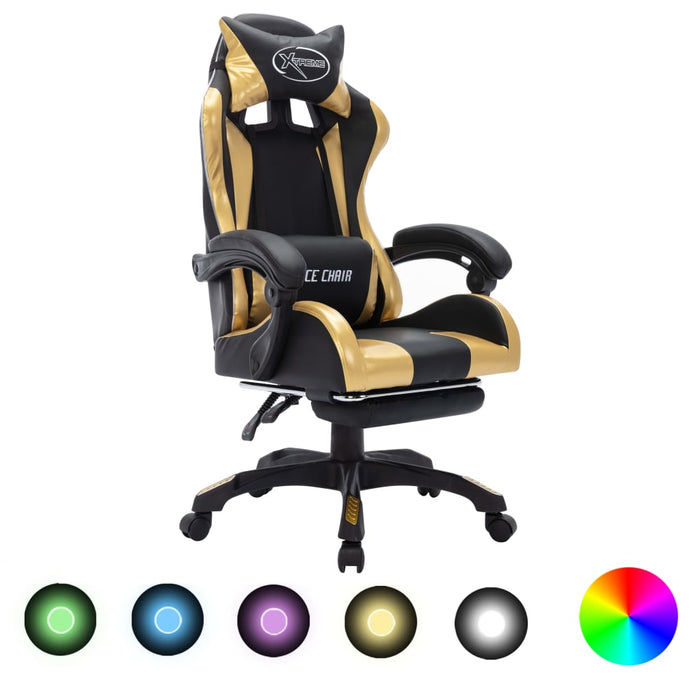 Scaun de racing cu LED RGB, auriu și negru, piele ecologică - WALTI WALTI