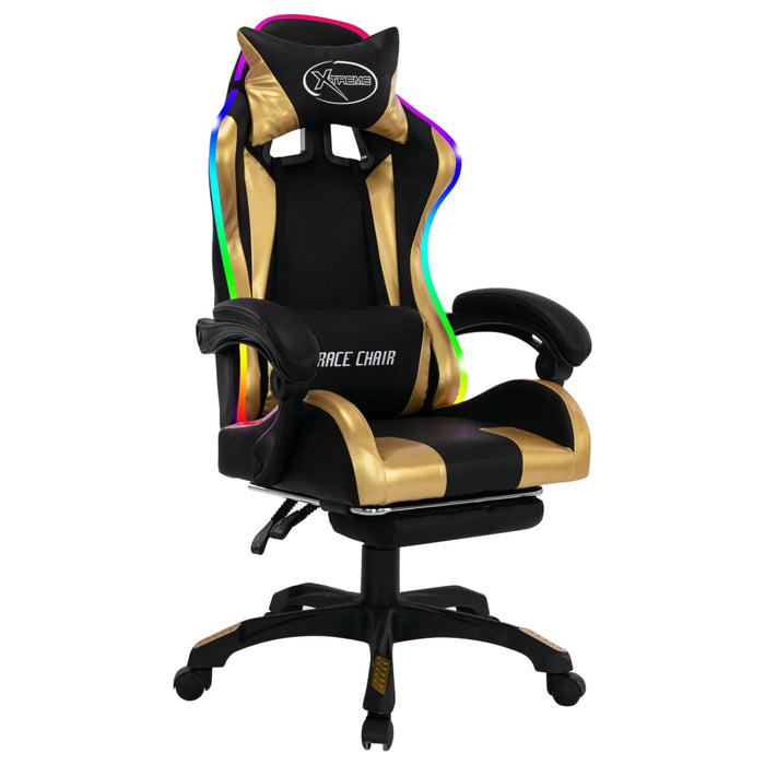 Scaun de racing cu LED RGB, auriu și negru, piele ecologică - WALTI WALTI