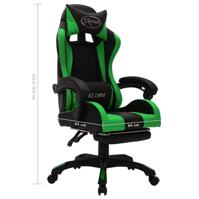 Scaun de jocuri cu LED RGB, verde și negru, piele ecologică WALTI