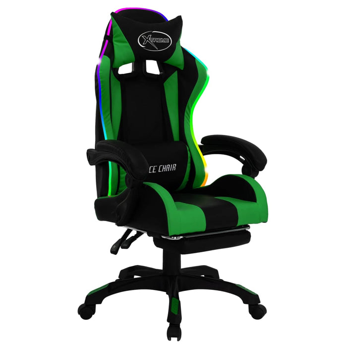 Scaun de jocuri cu LED RGB, verde și negru, piele ecologică WALTI