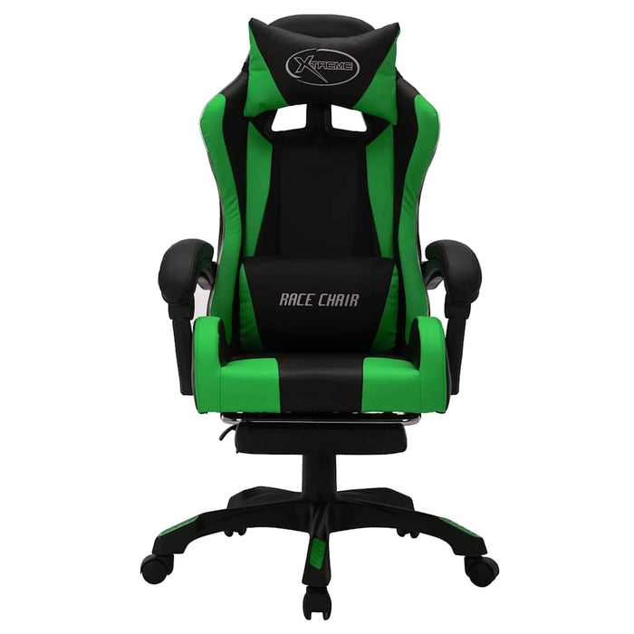 Scaun de jocuri cu LED RGB, verde și negru, piele ecologică WALTI