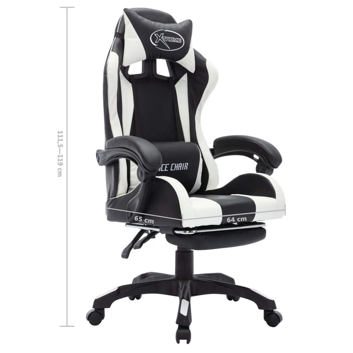 Scaun de racing cu LED RGB, alb și negru, piele ecologică WALTI