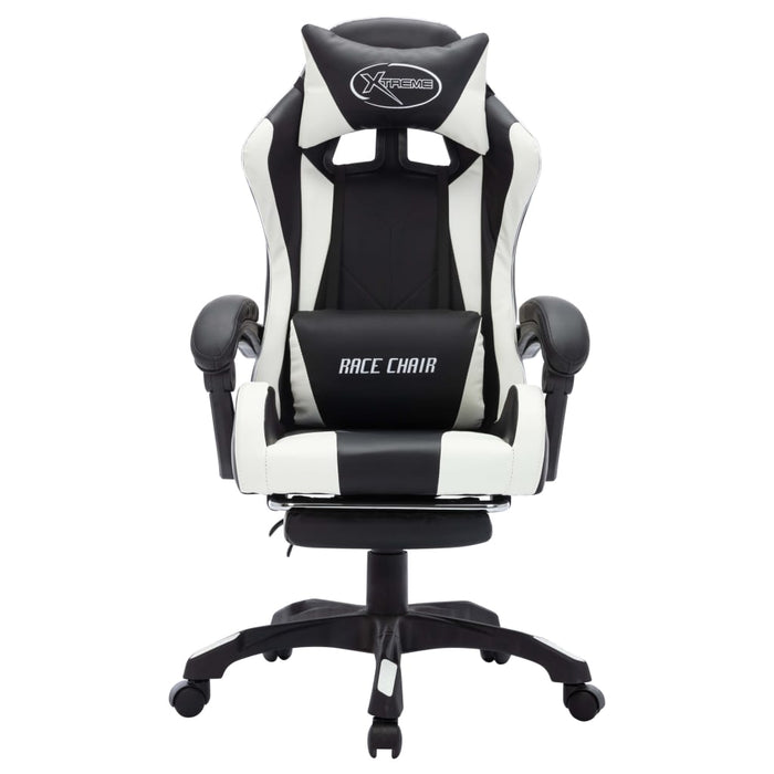 Scaun de racing cu LED RGB, alb și negru, piele ecologică WALTI