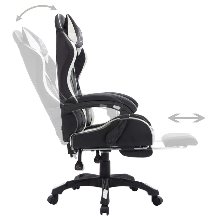 Scaun de racing cu LED RGB, alb și negru, piele ecologică WALTI
