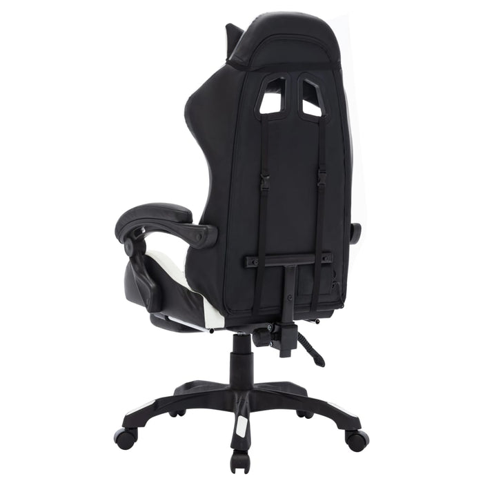 Scaun de racing cu LED RGB, alb și negru, piele ecologică WALTI
