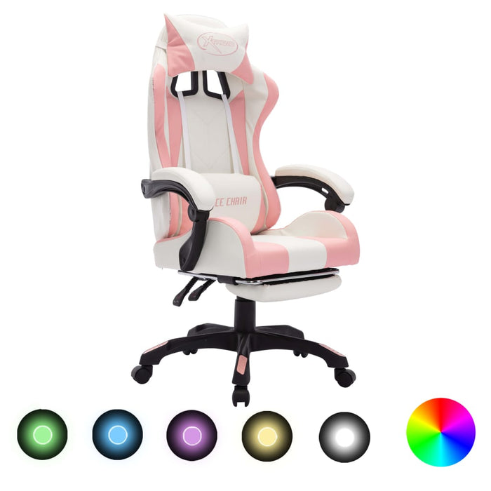 Scaun de racing cu LED RGB, roz si alb, piele ecologică - WALTI WALTI